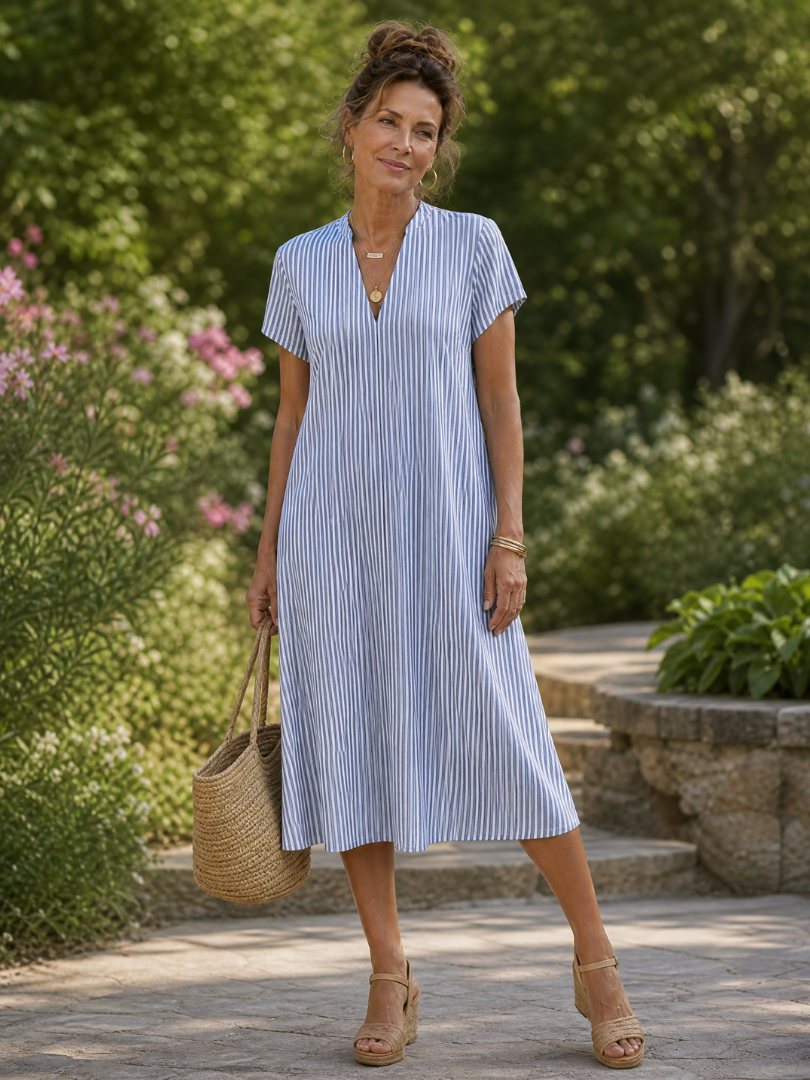 Èze | Vestido Midi Floral de Manga Corta, Elegante y Fresco