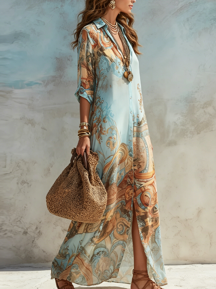 Sète | Vestido Maxi de Chifón con Estampado Floral