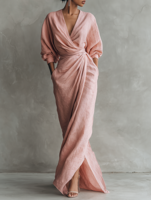 Agde | Vestido Maxi Rosa con Escote en V