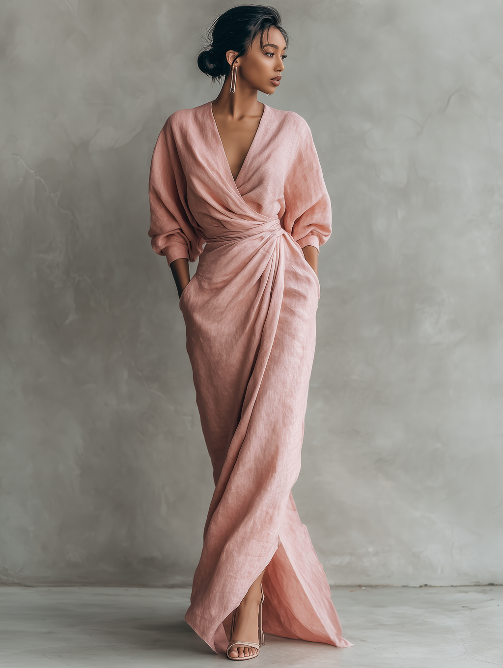 Agde | Vestido Maxi Rosa con Escote en V