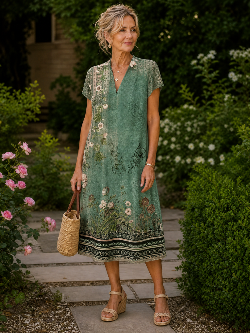 Èze | Vestido Midi Floral de Manga Corta, Elegante y Fresco