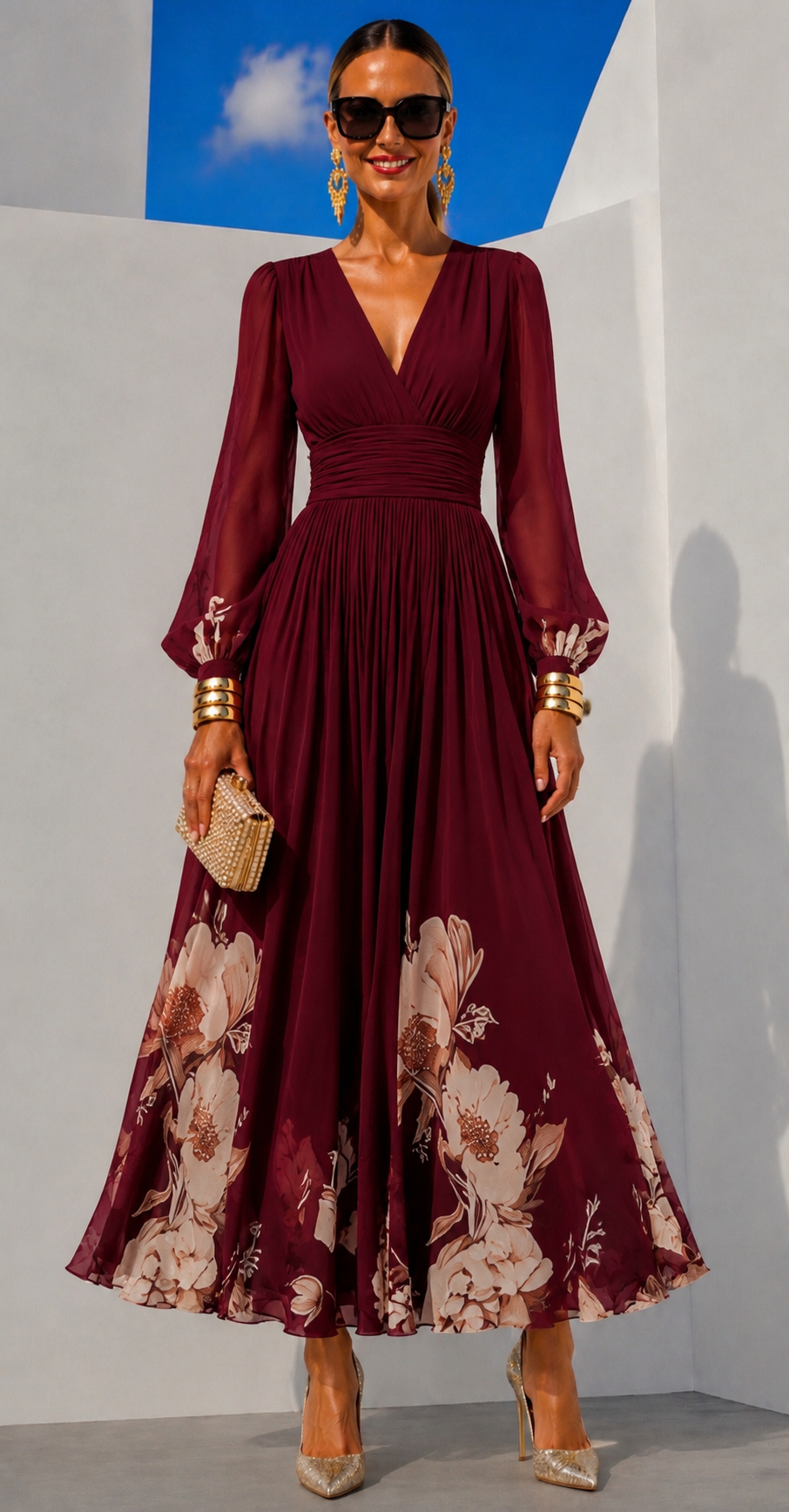 Vestido Giverny estampado en chiffon con cintura elástica trasera – 4 estampados disponibles, tallas 34-48, video incluido