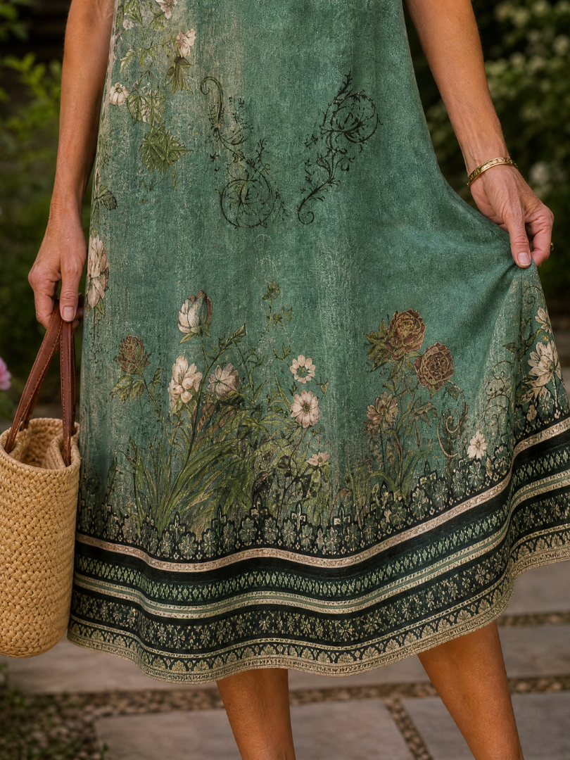 Èze | Vestido Midi Floral de Manga Corta, Elegante y Fresco