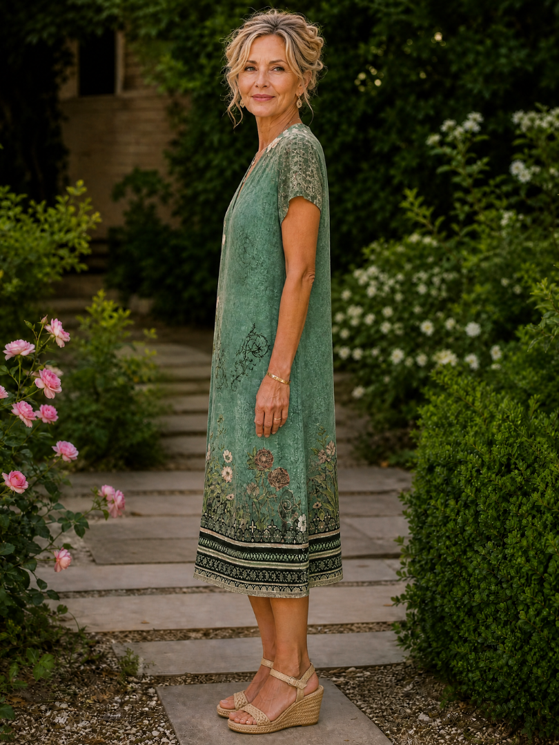 Èze | Vestido Midi Floral de Manga Corta, Elegante y Fresco