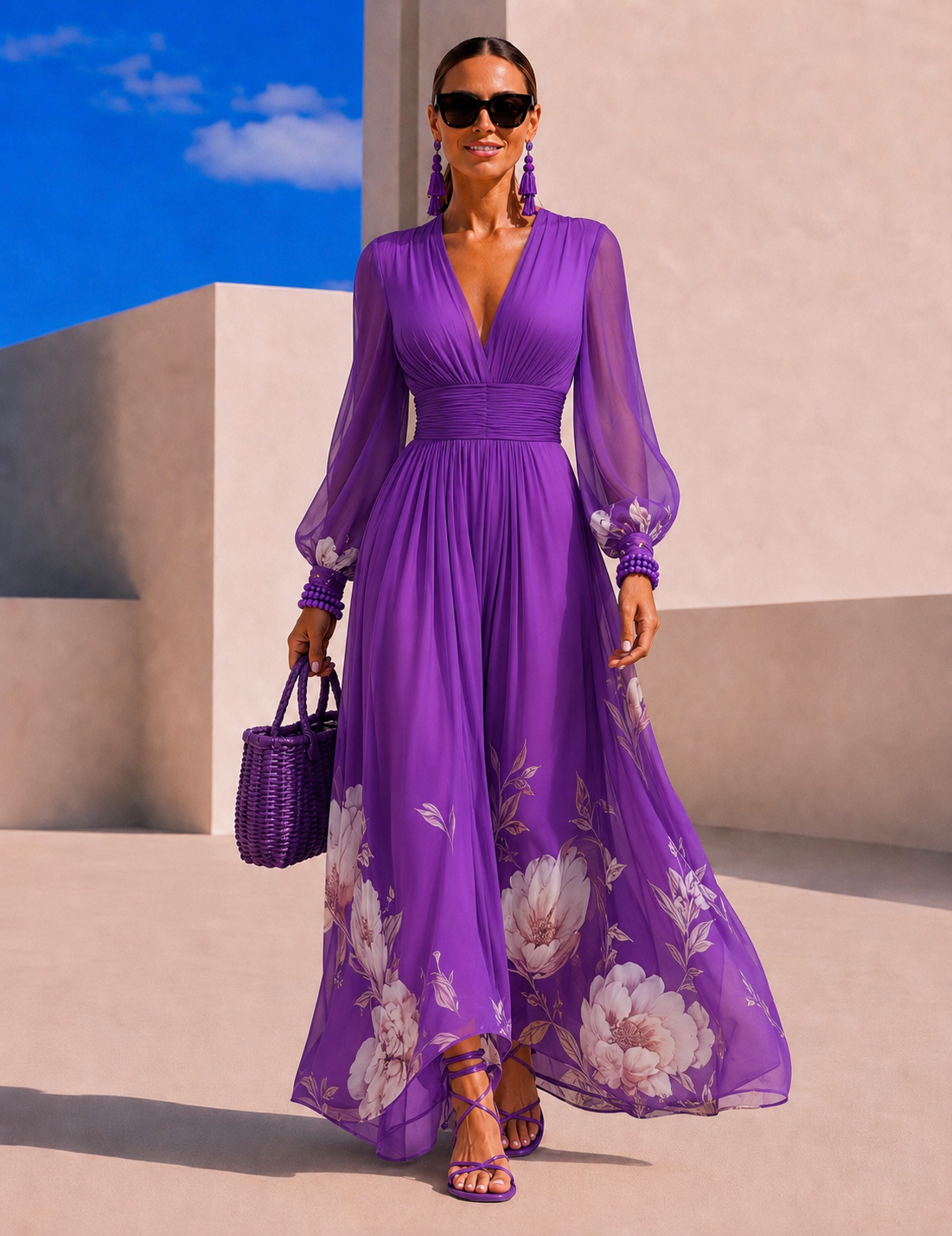 Vestido Giverny estampado en chiffon con cintura elástica trasera – 4 estampados disponibles, tallas 34-48, video incluido - vista 1