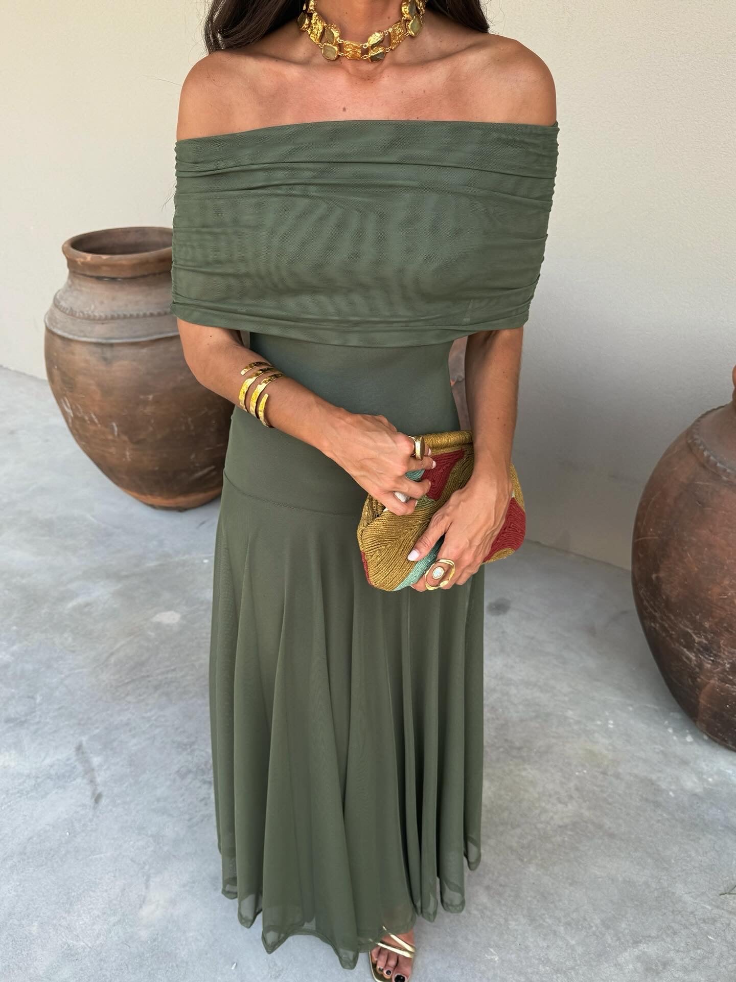 Palermo Vestido Bardot Largo – Estilo Sofisticado y Veraniego
