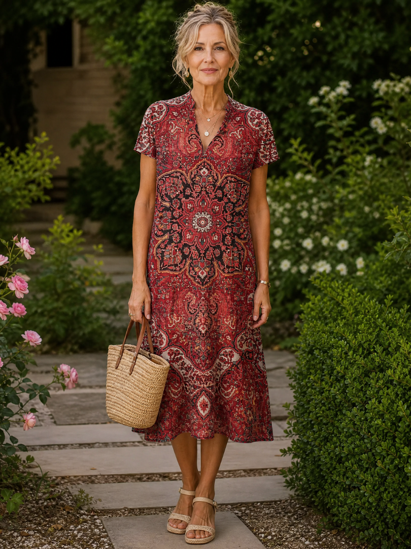 Èze | Vestido Midi Floral de Manga Corta, Elegante y Fresco