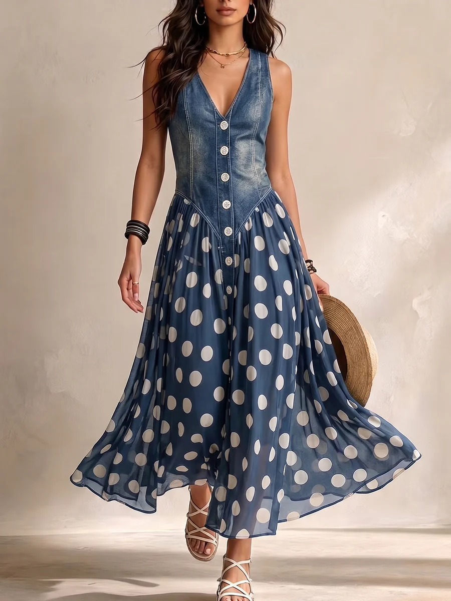 Grasse — Vestido Vaquero con Falda de Gasa, Estilo Fresco y Sofisticado