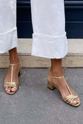 Lecce | Sandalias Doradas con Tacón Bajo - Glamour Sutil y Confort para Todo el Día