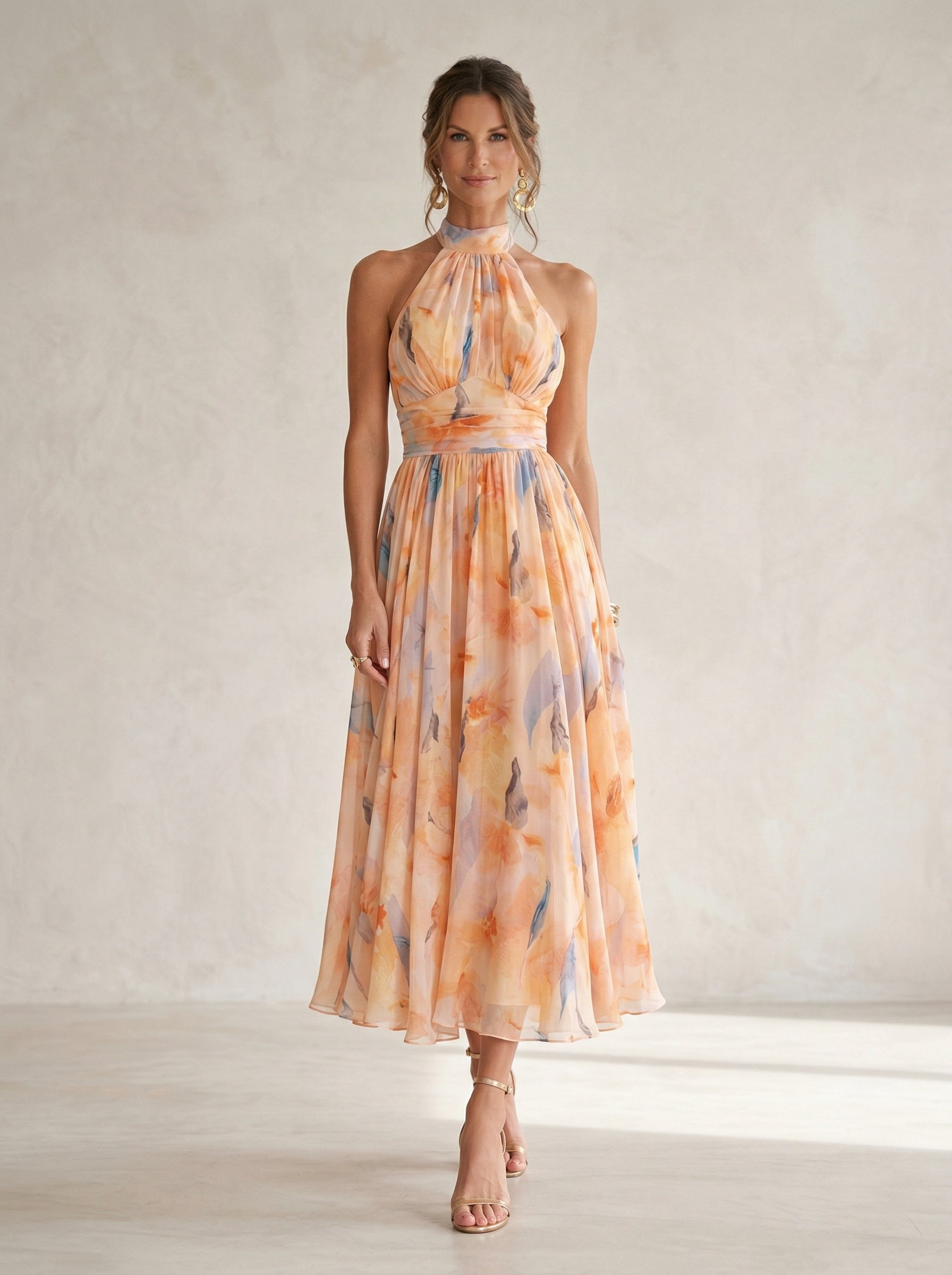 Gruissan | Vestido Midi con Escote Halter y Estampado Floral