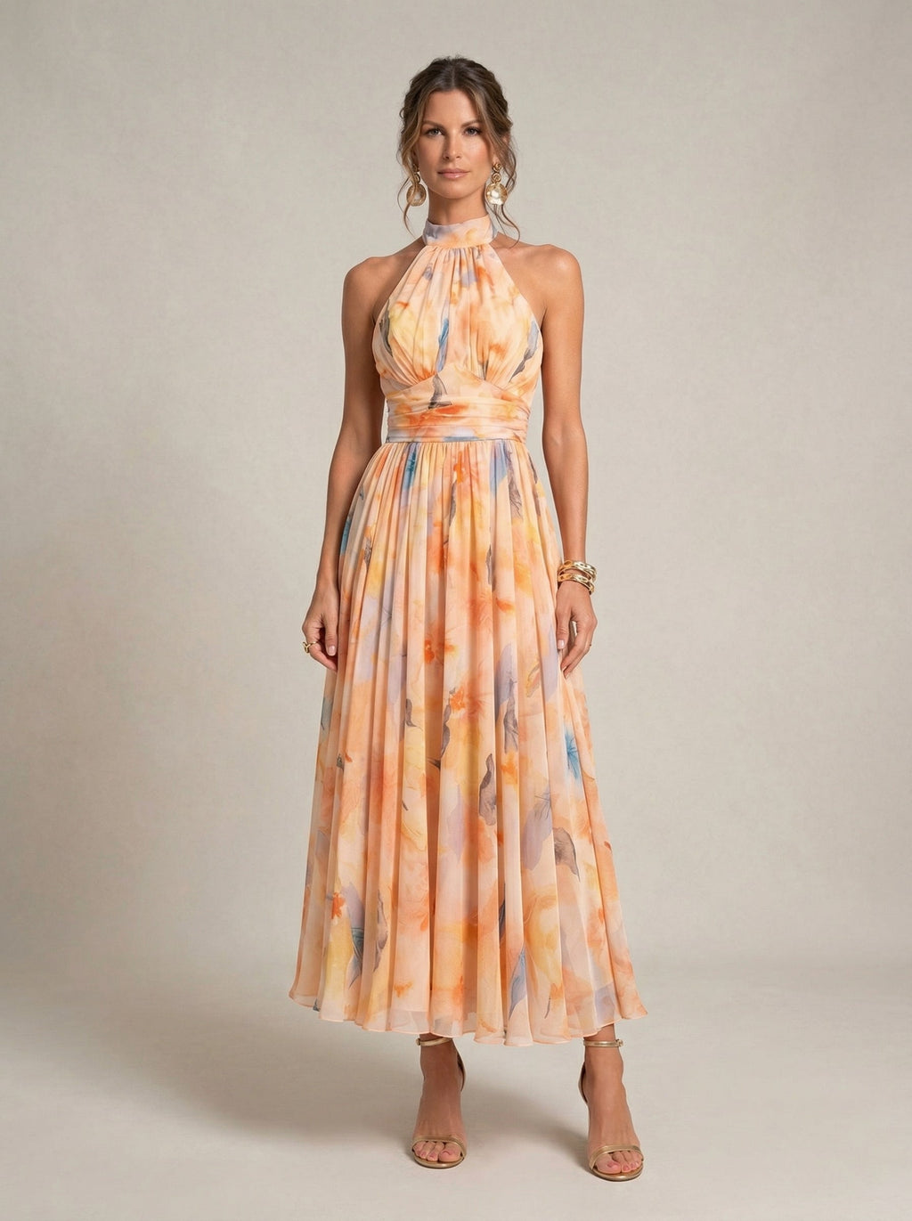 Gruissan | Vestido Midi con Escote Halter y Estampado Floral