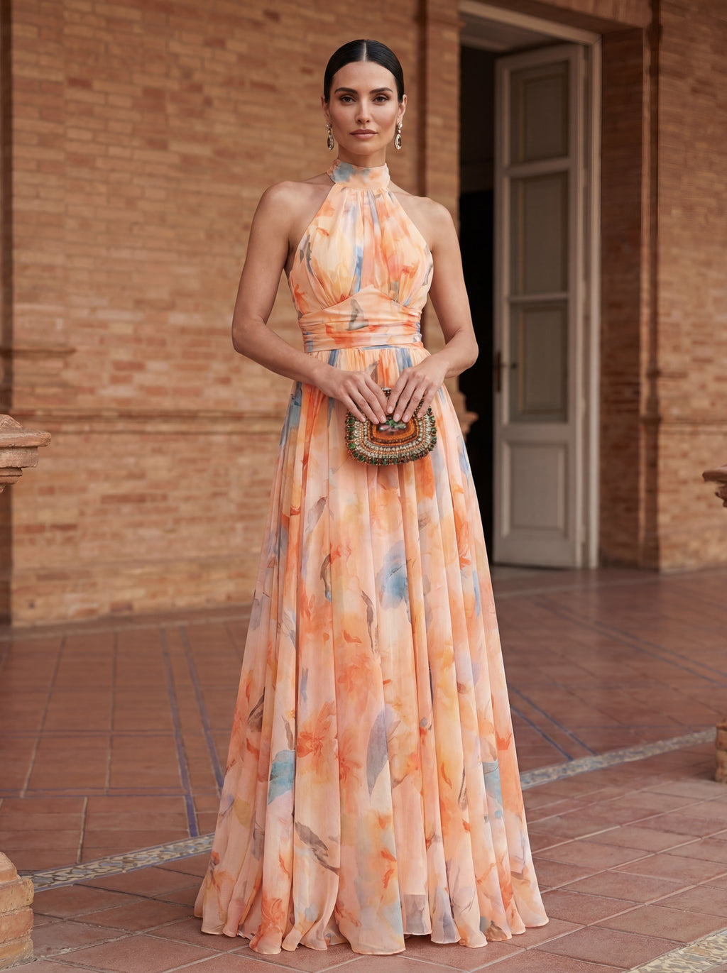 Gruissan | Vestido Midi con Escote Halter y Estampado Floral