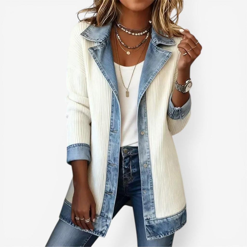 León | Chaqueta estilo aviador combinada de punto y denim