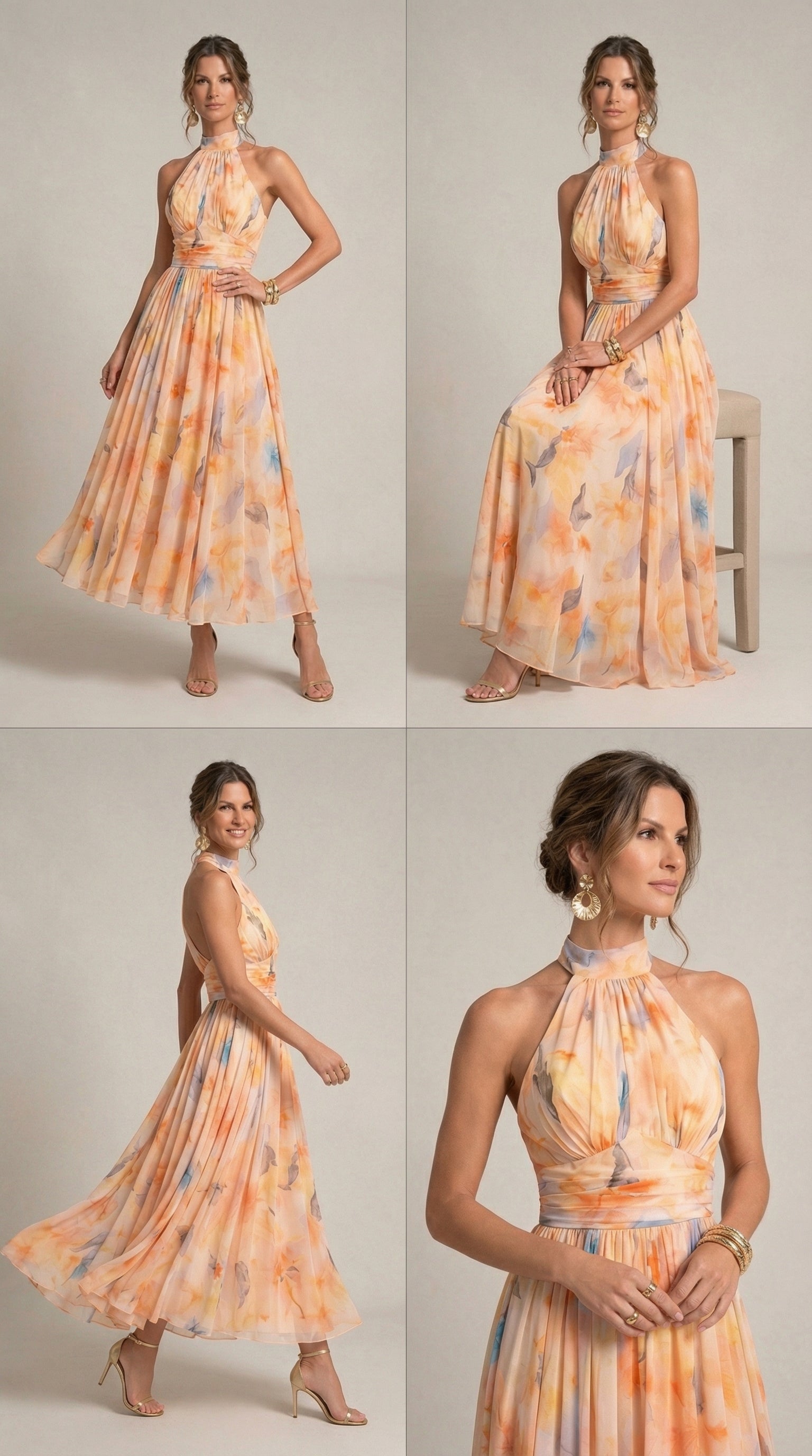Gruissan | Vestido Midi con Escote Halter y Estampado Floral