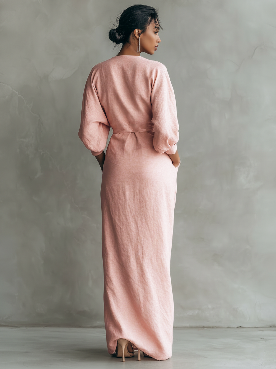 Agde | Vestido Maxi Rosa con Escote en V