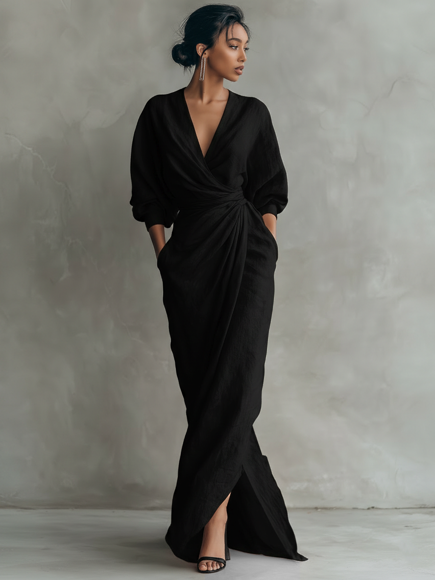 Agde | Vestido Maxi Rosa con Escote en V