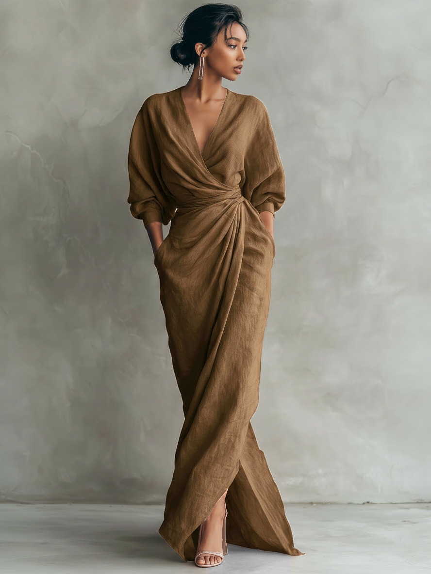 Agde | Vestido Maxi Rosa con Escote en V