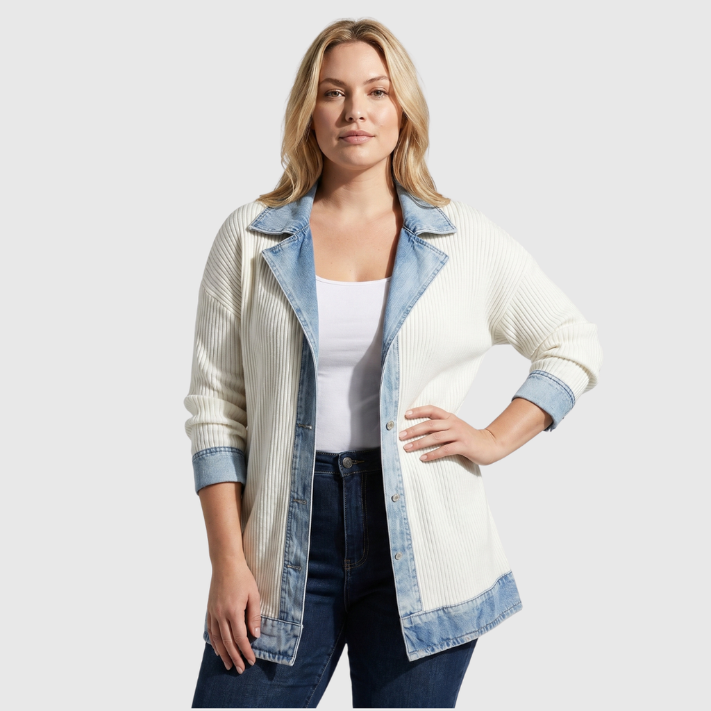 León | Chaqueta estilo aviador combinada de punto y denim