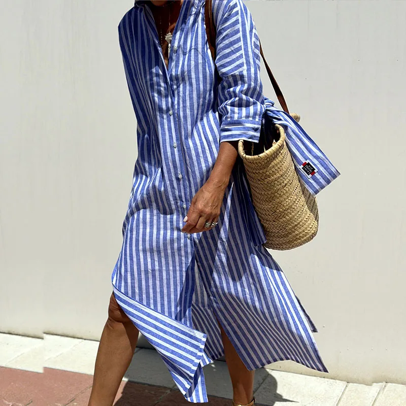 Cap Ferrat Vestido Largo de Estilo Camisa - Elegancia Sofisticada para Toda Ocasión