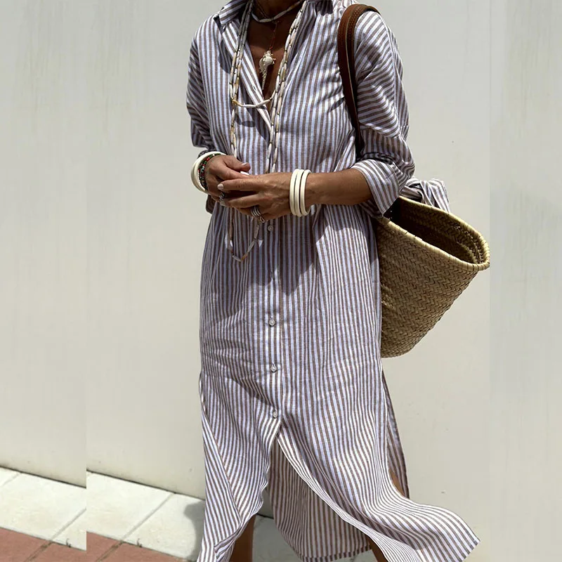 Cap Ferrat Vestido Largo de Estilo Camisa - Elegancia Sofisticada para Toda Ocasión