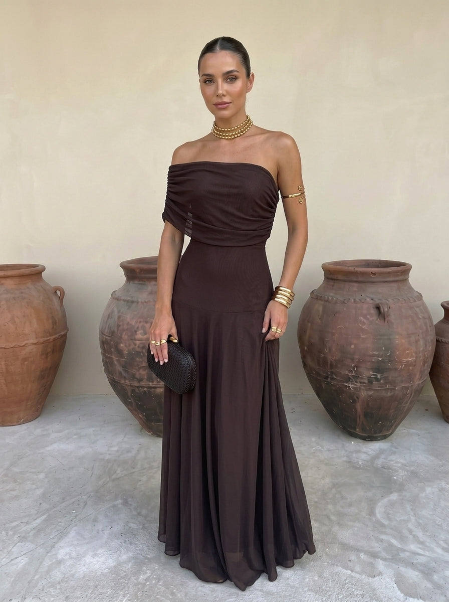 Palermo Vestido Bardot Largo – Estilo Sofisticado y Veraniego