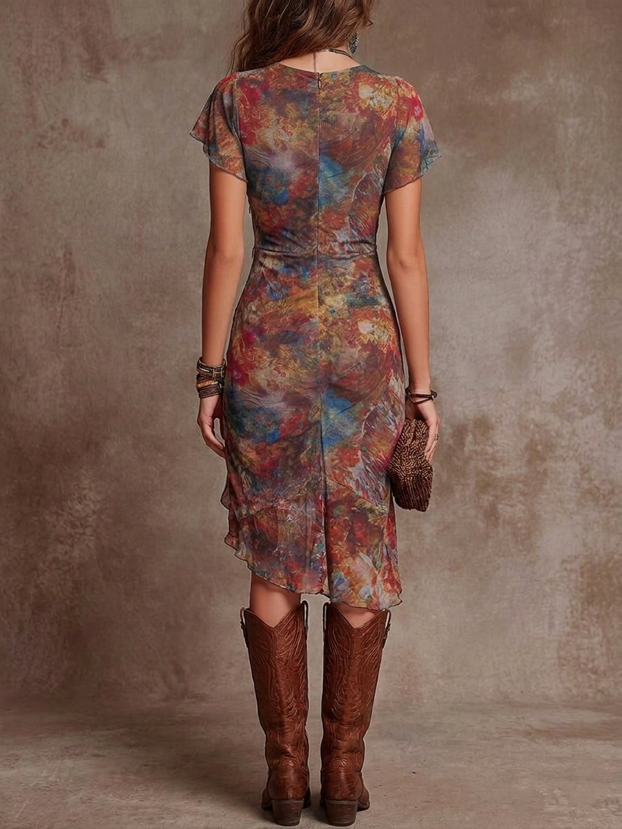 Carcassonne | Vestido Midi Plisado con Estampado Bohemio