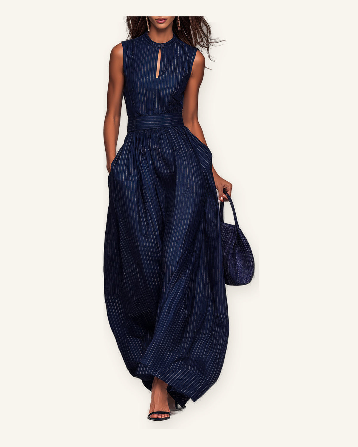 Angoulême | Conjunto Maxi de Rayas en Azul Marino sobre fondo marfil