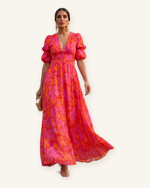 Antibes — Vestido Estampado Floral sobre fondo marfil