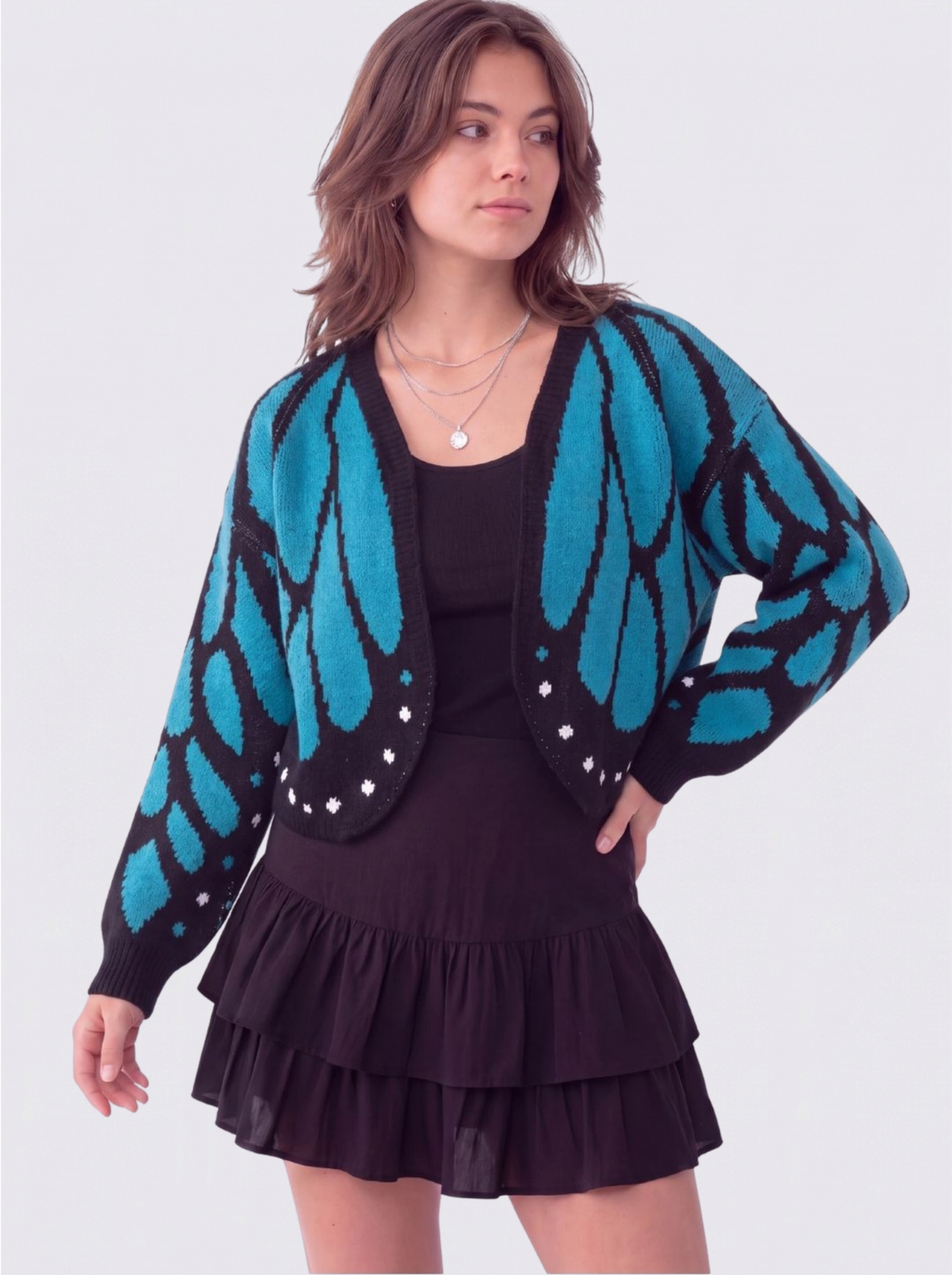 Cadaqués | Cárdigan oversize con diseño de mariposa - Azul claro