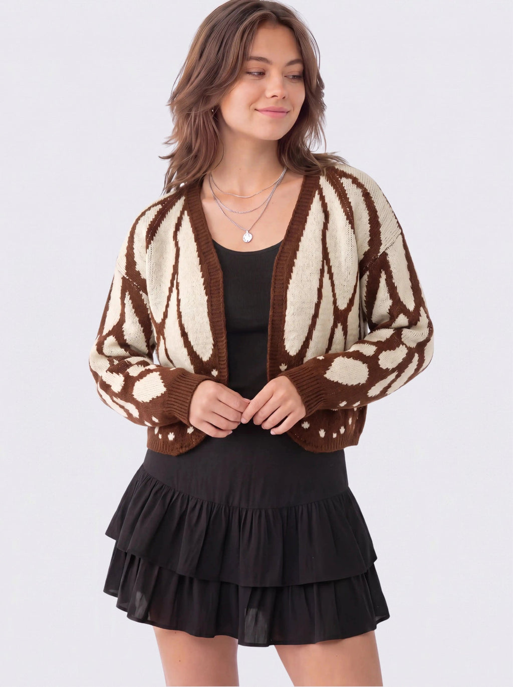Cadaqués | Cárdigan oversize con diseño de mariposa - Marrón