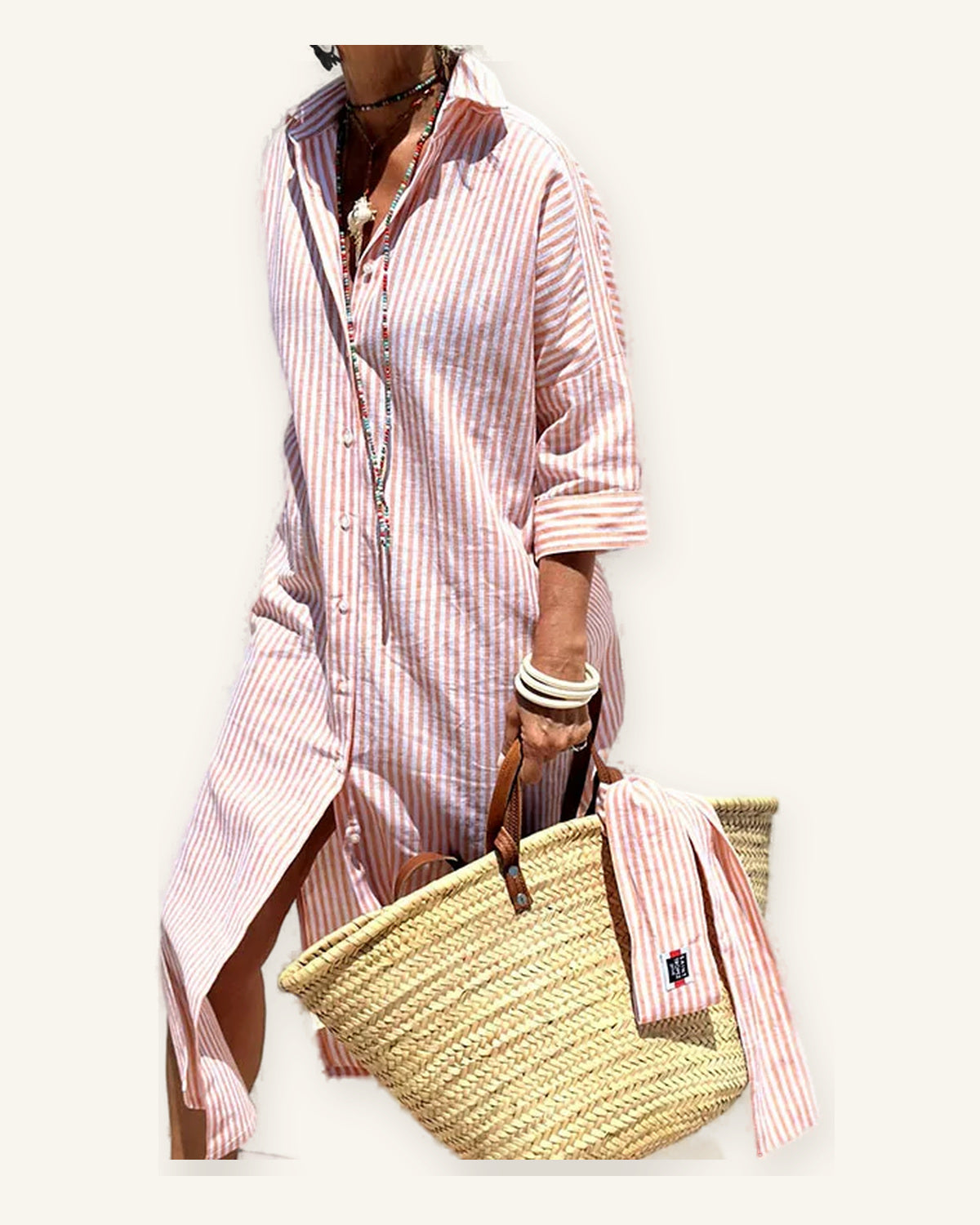 Cap Ferrat Vestido Largo de Estilo Camisa - Elegancia Sofisticada para Toda Ocasión sobre fondo marfil