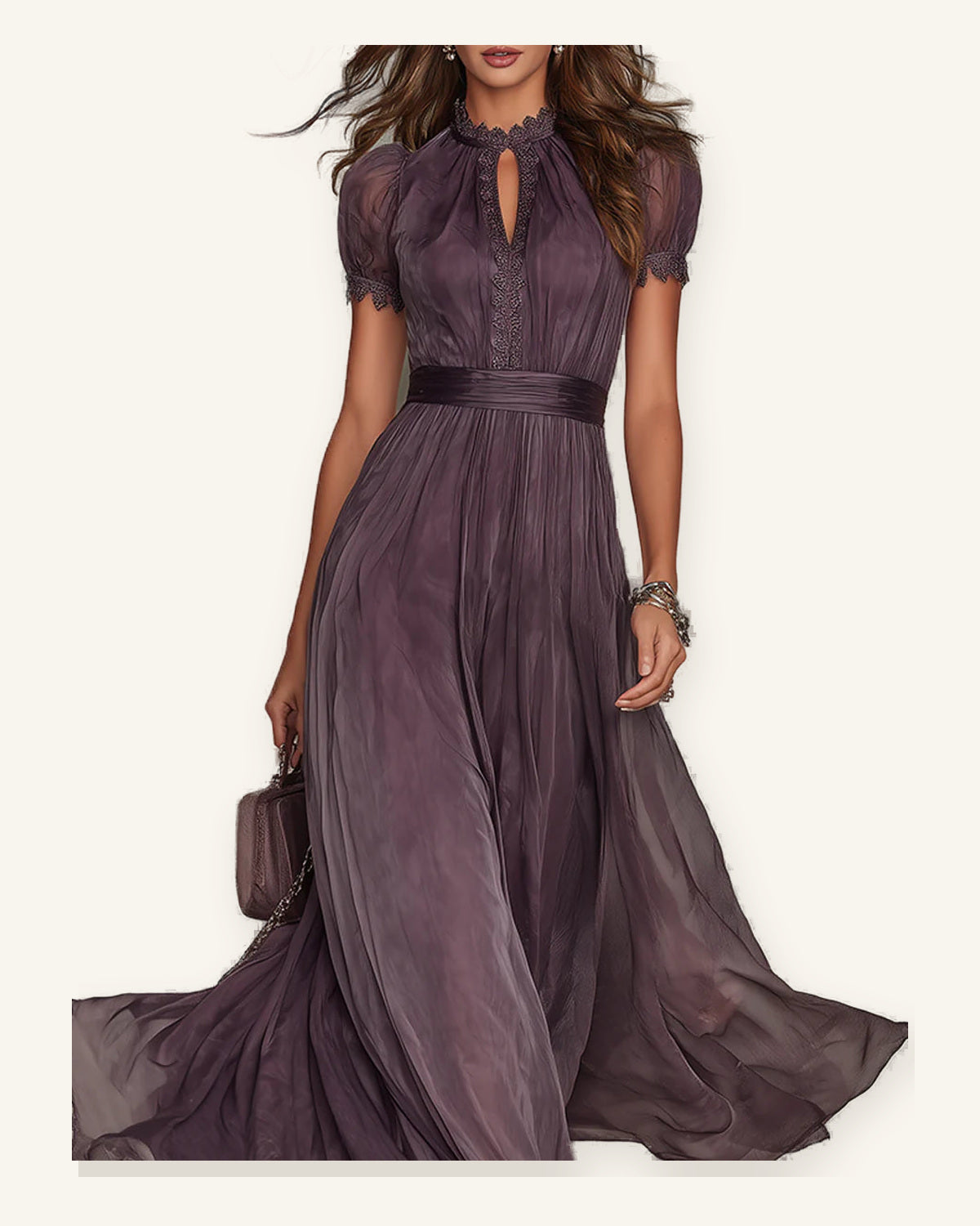 Capri | Vestido Largo de Gasa: Leve, Elegante e Versátil sobre fondo marfil