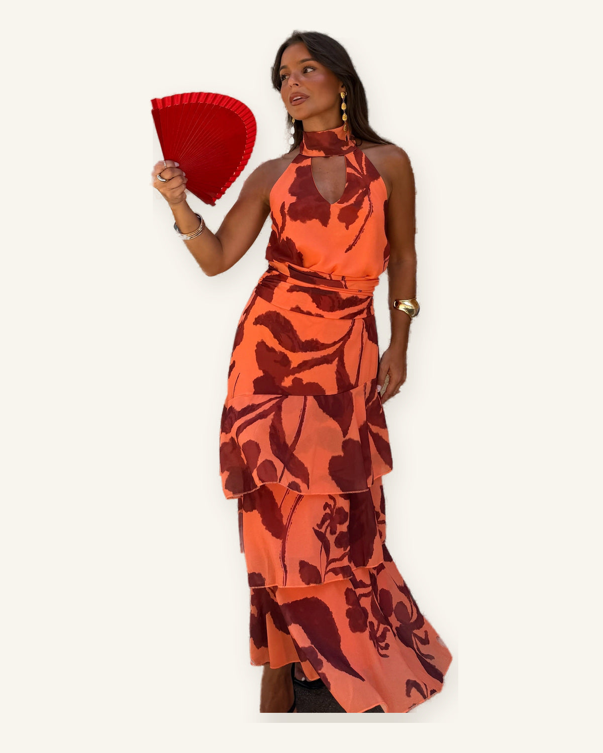 Chamonix | Vestido en Naranja sobre fondo marfil
