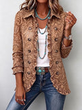 Concepción chaqueta floral vintage marrón con volantes vista frontal