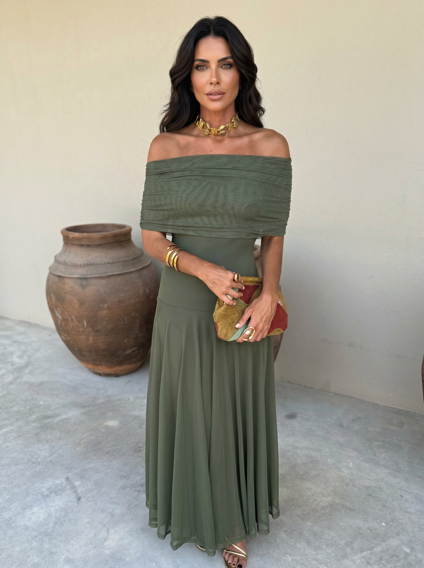 Palermo Vestido Bardot Largo – Estilo Sofisticado y Veraniego