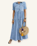 Honfleur | Vestido Midi con Botones - Elegancia Atemporal sobre fondo marfil