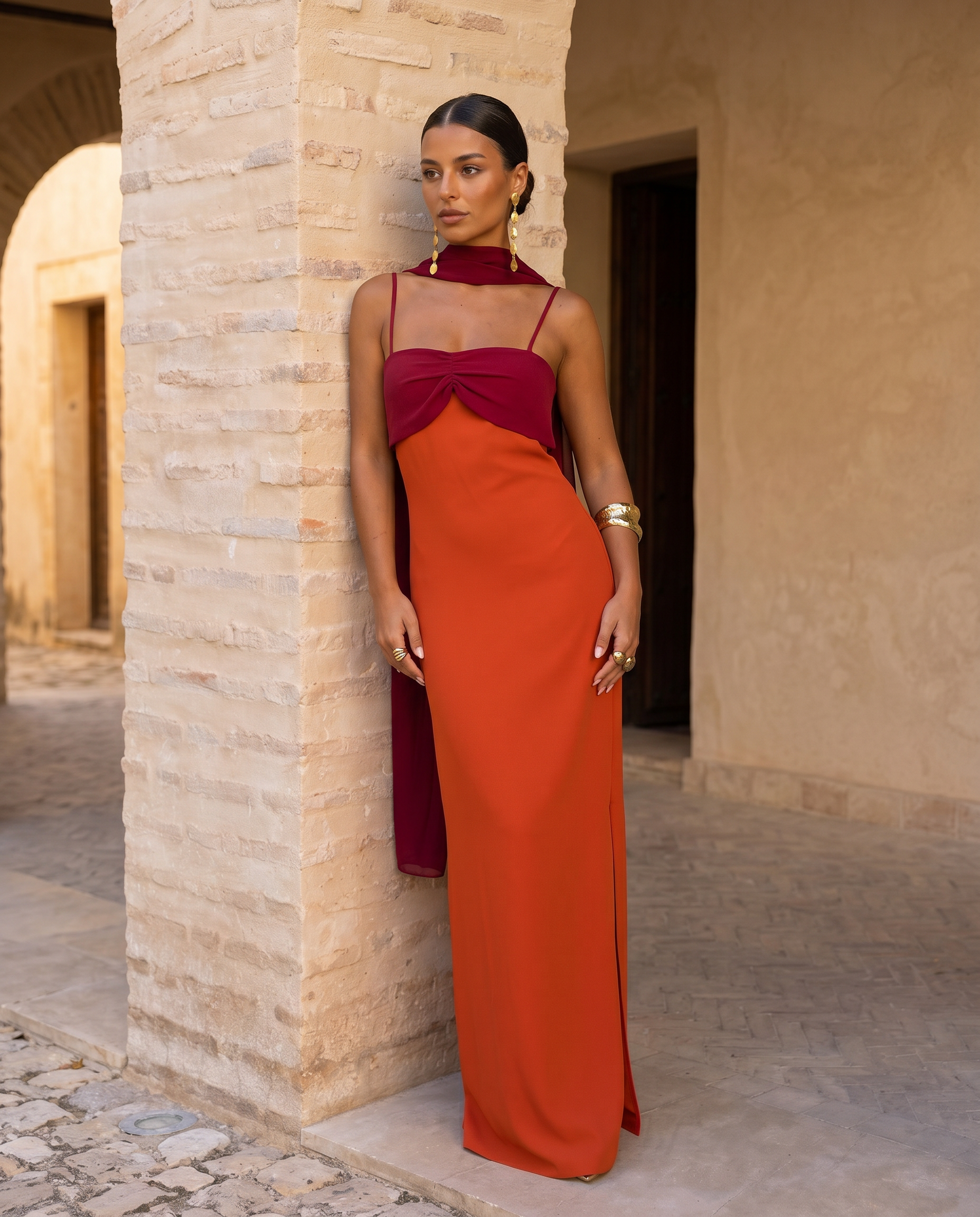 Procida Vestido Largo Naranja con Escote - Elegancia y Estilo