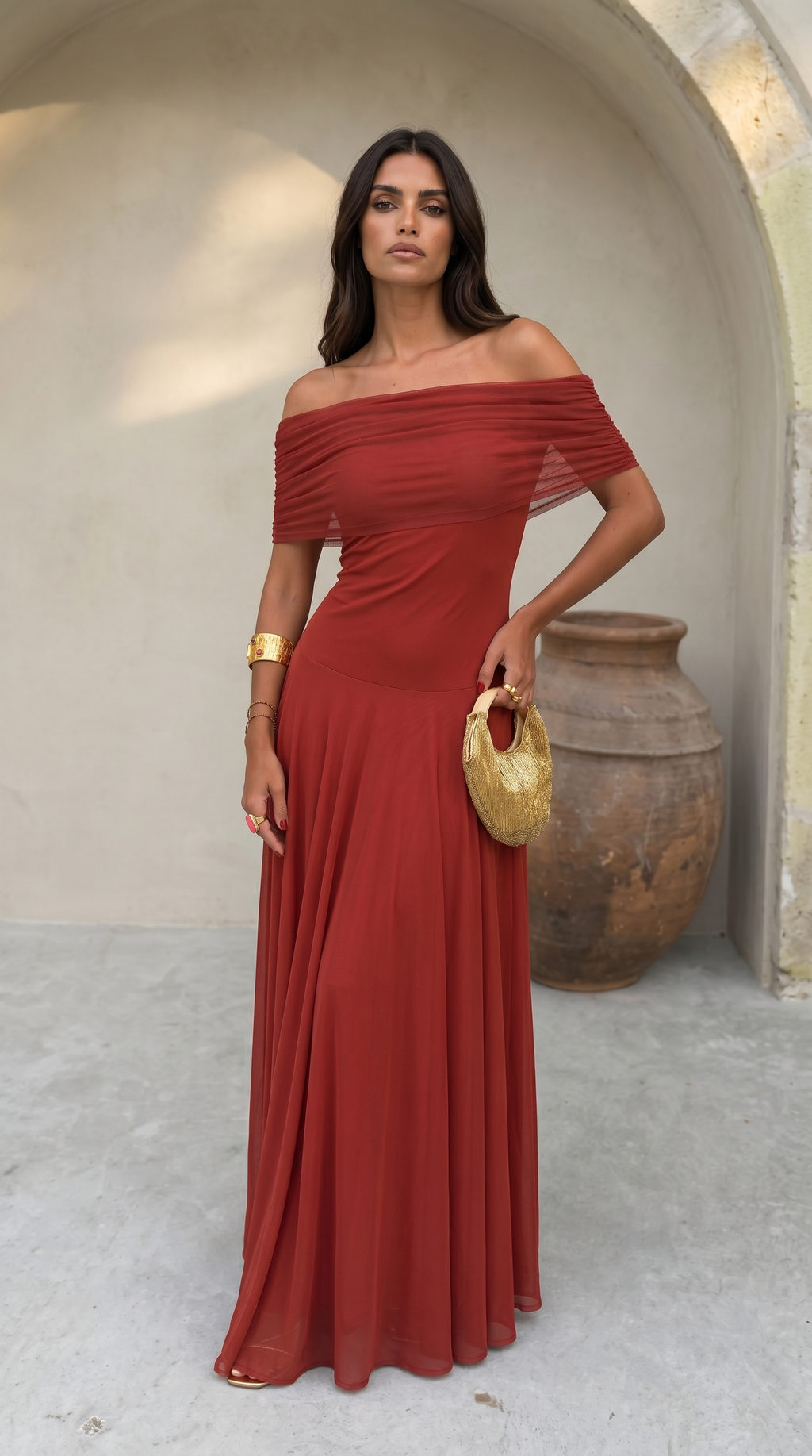 Palermo Vestido Bardot Largo – Estilo Sofisticado y Veraniego