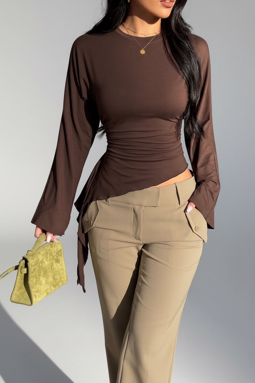 Marbella camiseta de manga larga color chocolate - vista frontal