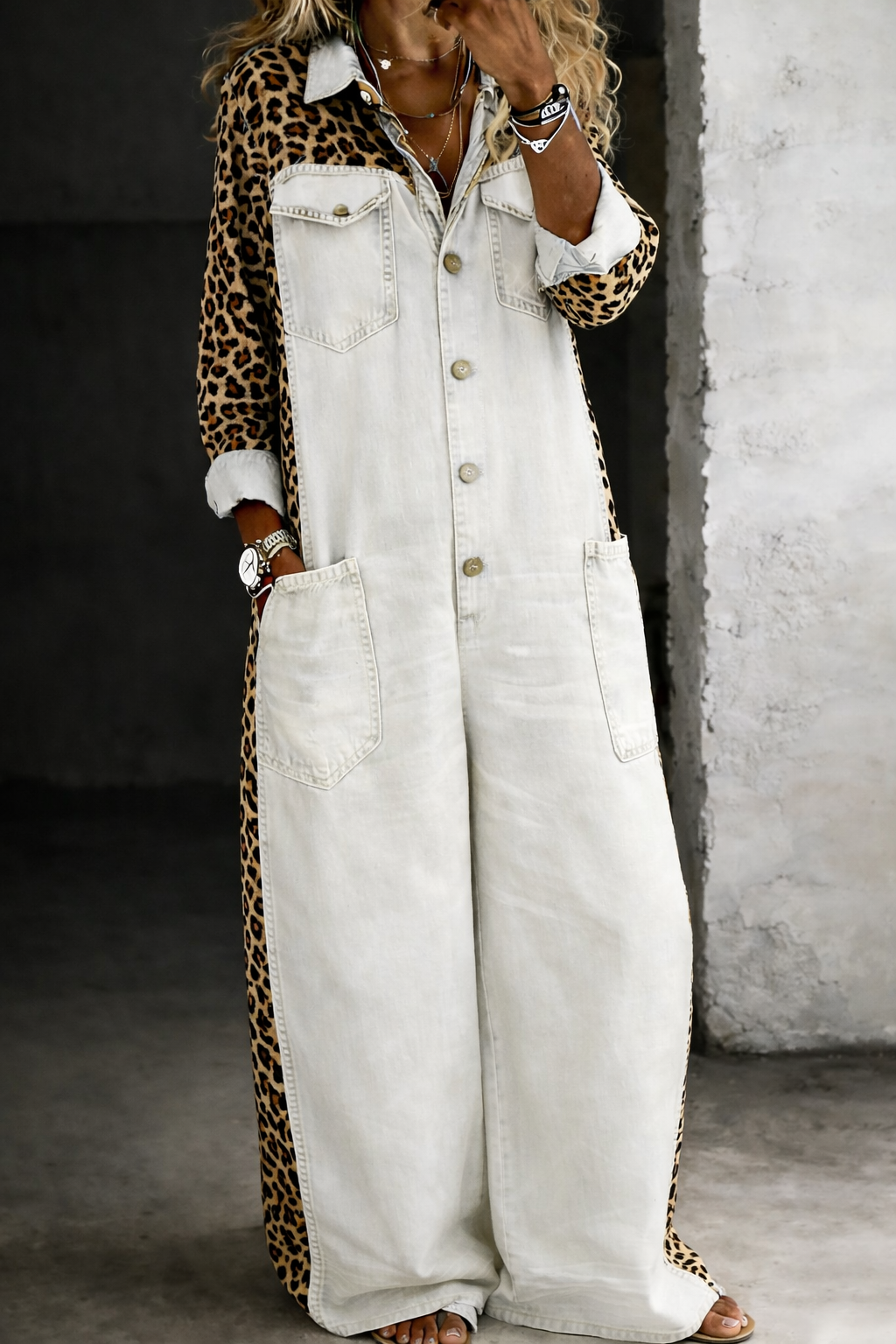 Mérida | Mono largo denim con detalle animal print - imagen 2