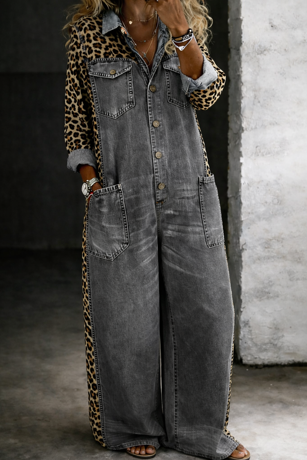 Mérida | Mono largo denim con detalle animal print - imagen 5