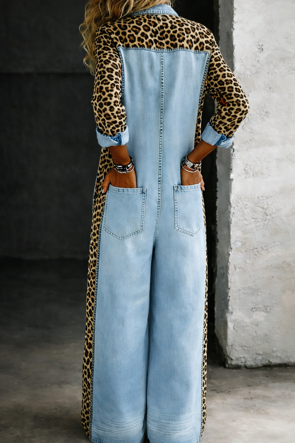 Mérida | Mono largo denim con detalle animal print - imagen 6