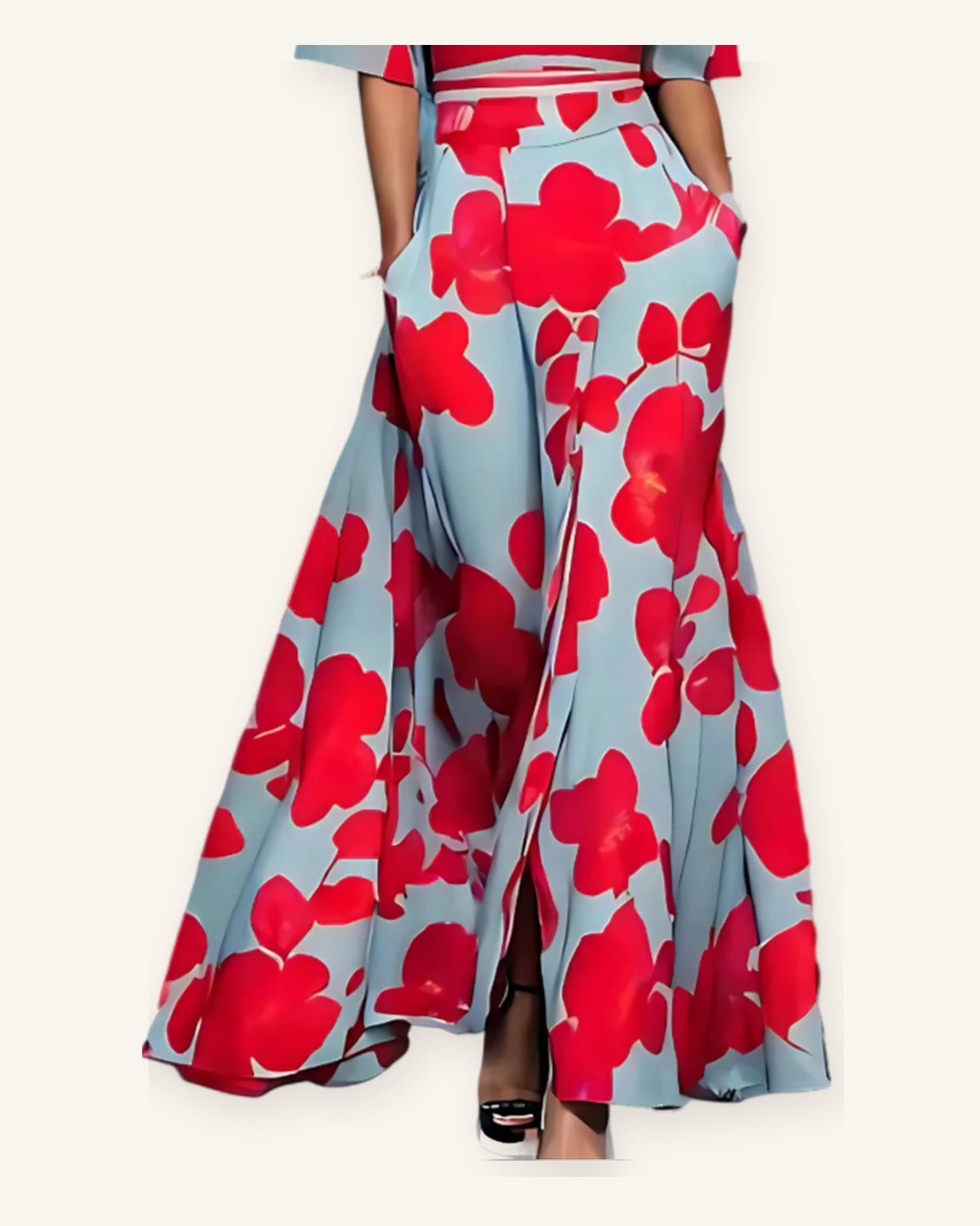 Montpellier Vestido envoltura floral de estilo elegante sobre fondo marfil
