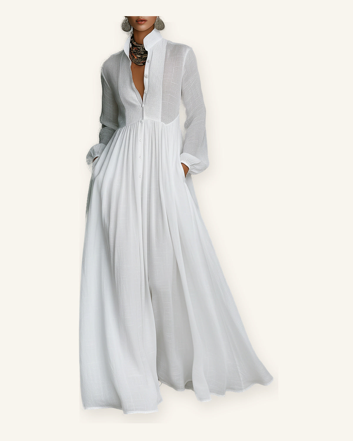 Narbona | Vestido Largo de Algodón y Lino - Suave, Fresco y Versátil sobre fondo marfil