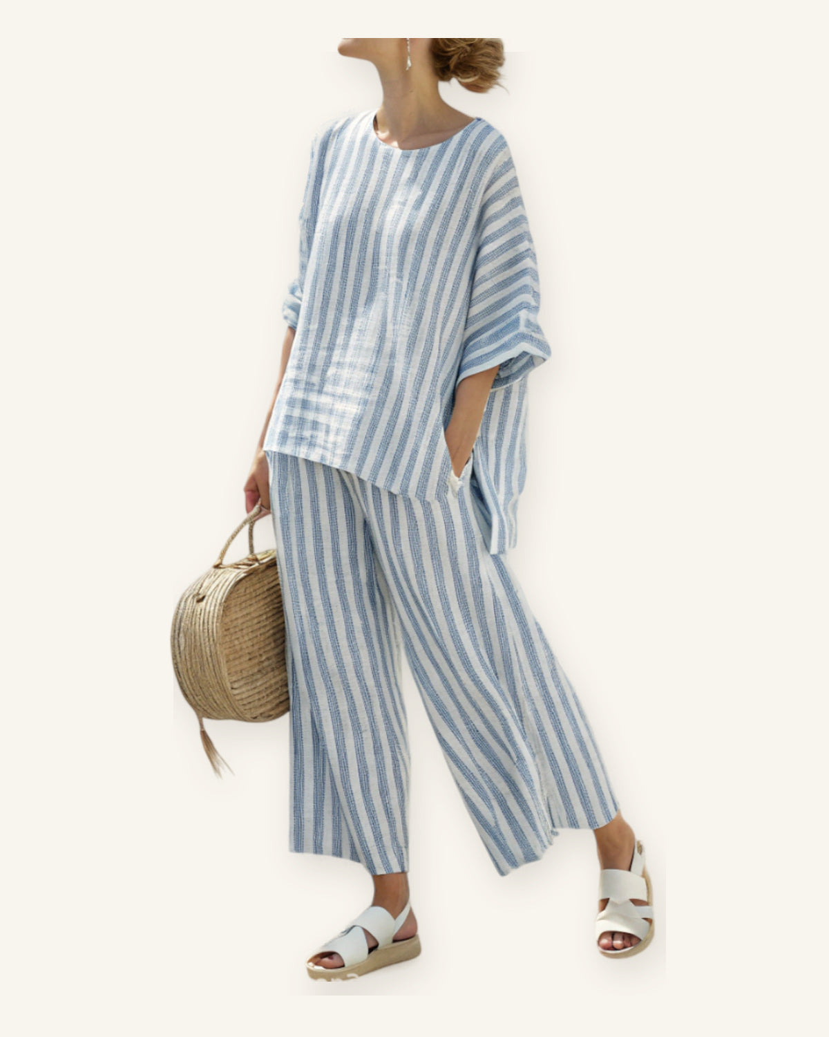 Perpignan | Conjunto de Top y Pantalón de Lino – Estilo Fresco y Sofisticado sobre fondo marfil