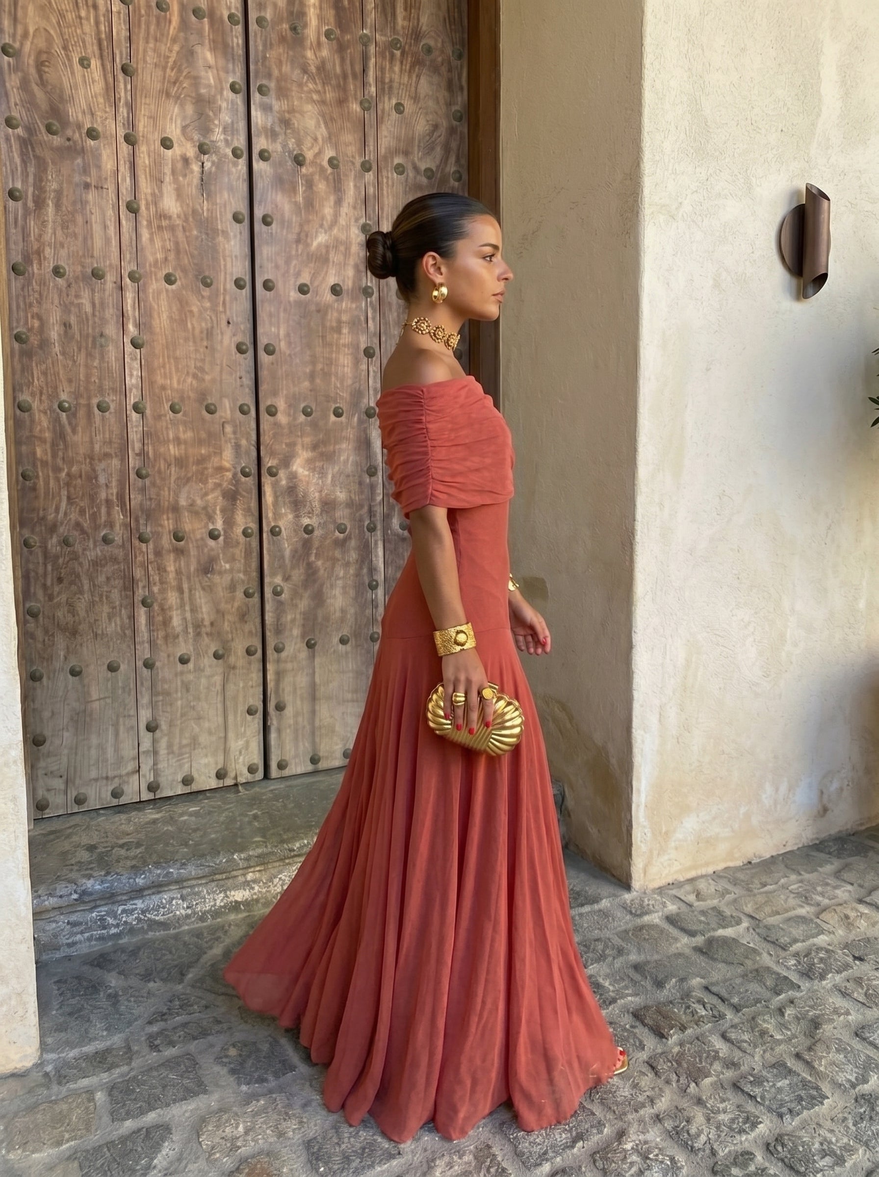 Palermo Vestido Bardot Largo – Estilo Sofisticado y Veraniego