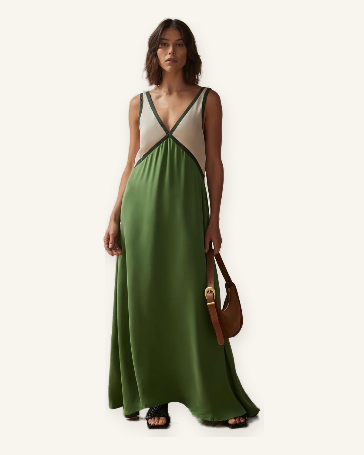 Saint-Tropez | Vestido Midi sin Mangas - Estilo y Elegancia sobre fondo marfil